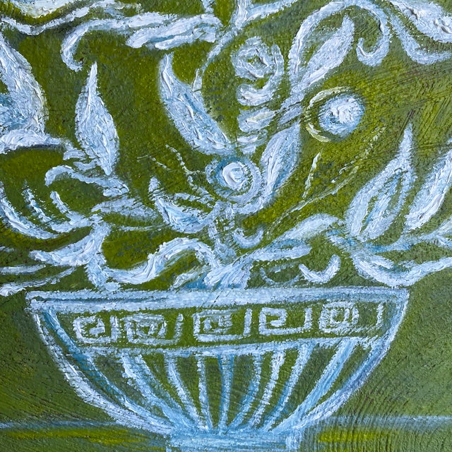 Original Chinoiserie Floral Urn Painting, Oil on Clay Texture, 20" X 20" by Tatiana Duperault For Sale - Image 4 of 5