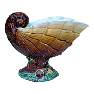 Large Majolica Shell Vase Nautilus Choisy Le Roi, Circa 1890