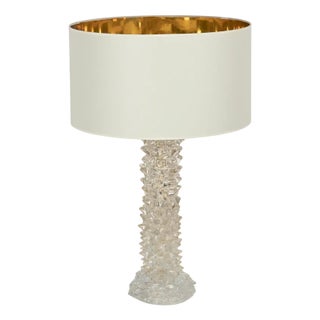Large Murano Rostrato Glass Table Lamp with Linen Lampshade from Barovier, Italy, 1950s For Sale