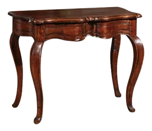1750s French Louis XV Walnut Console Table with Serpentine Front