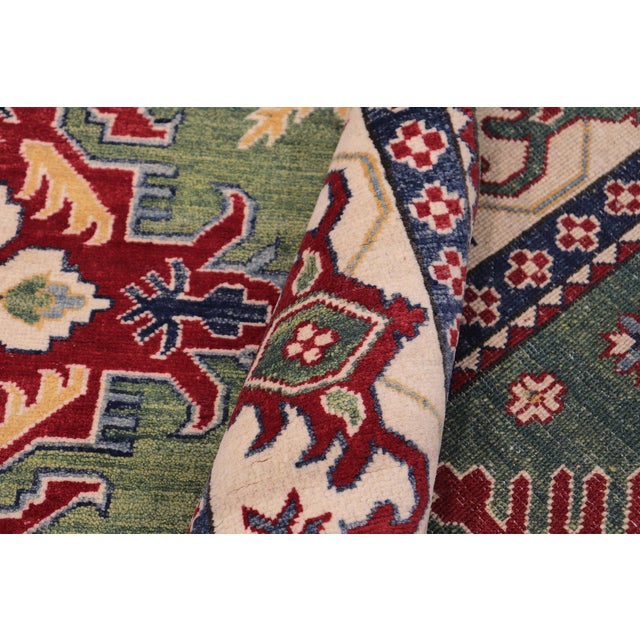 Textile Boho Chic Kazak Light Green/Beige Wool Rug - 8'3''x9'5'' For Sale - Image 7 of 10