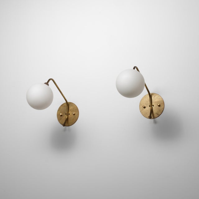 Large Italian Brass and Opaline Glass Wall Sconces, 1950s, Set of 2 For Sale - Image 12 of 12