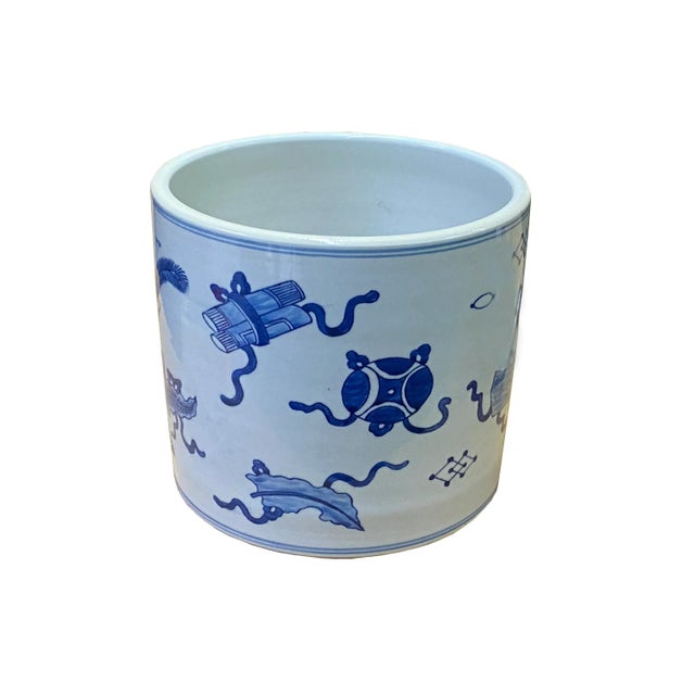 Chinese Blue & White Porcelain Treasure Scenery Brush Holder Pot For Sale In San Francisco - Image 6 of 7