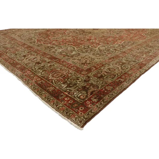 50392 Haji Khalili Antique Persian Tabriz Area Rug with Rustic Art Nouveau Style. This Haji Khalili antique Persian Tabriz...