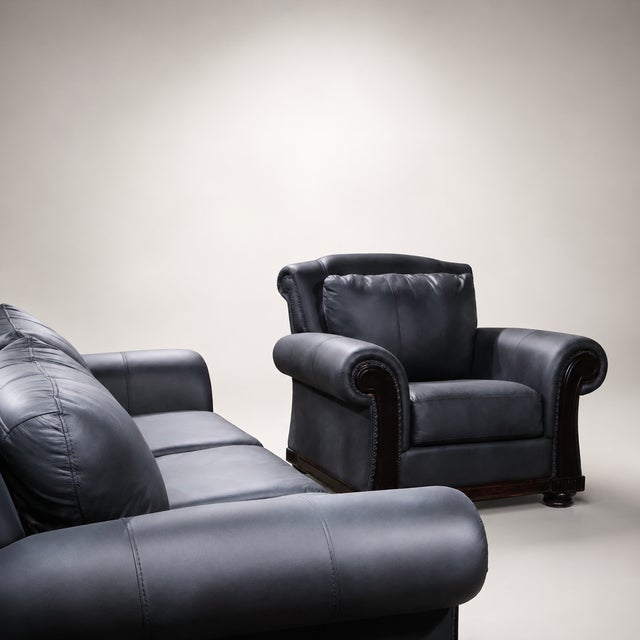 Charcoal Loom Shadow Heritage Black Leather Sofa For Sale - Image 8 of 12