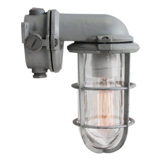 Vintage Industrial Gray Metal and Clear Glass Wall Lamp from Industria Rotterdam For Sale