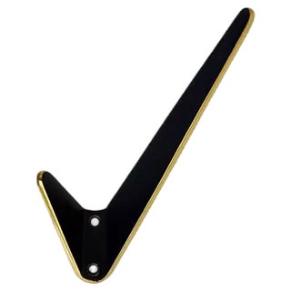 Mid-Century Austrian Asymmetric Black Wall Hook in Brass, 1950s For Sale