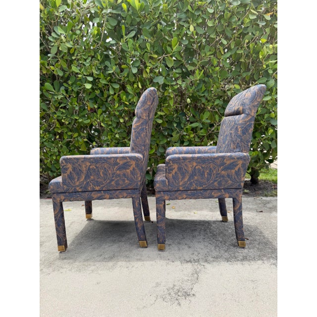 Textile Vintage Mastercraft Parsons Style Armchairs With Brass Sabots, a Pair For Sale - Image 7 of 16