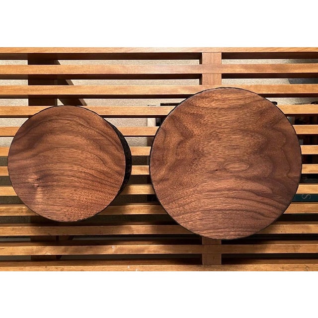 2000 - 2009 John Eric Byers Hand Carved Cylinder Solid Walnut Concave Bowl Sculptures, a Pair For Sale - Image 5 of 8