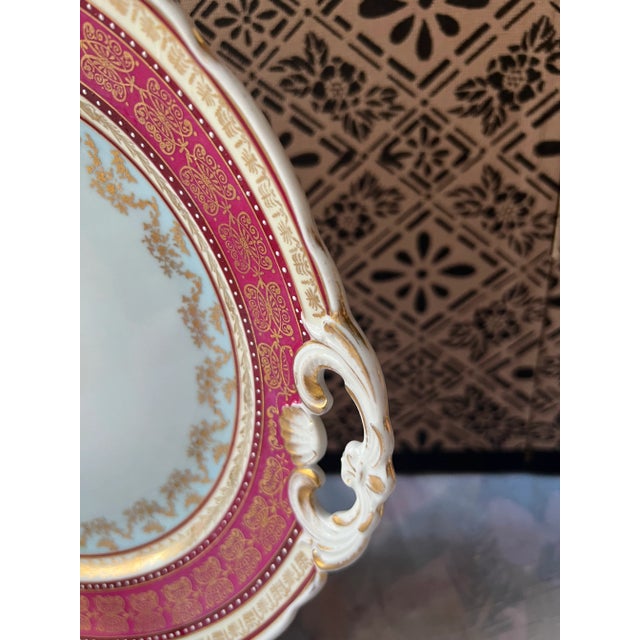 Early 20th Century Antique Vintage Bawo & Dotter Marie Antoinette Portrait Beaded Cranberry & Gold Cake Plate For Sale - Image 5 of 13