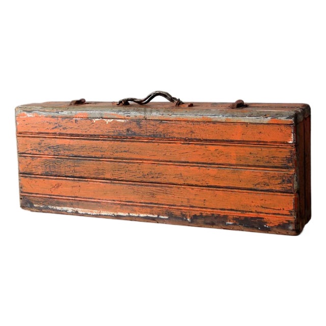 Vintage Orange Wooden Tool Box For Sale