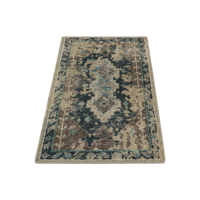 2010s Distressed Style Scatter Rug in Blue, Beige-Brown Pattern by Rug & Kilim For Sale - Image 5 of 7