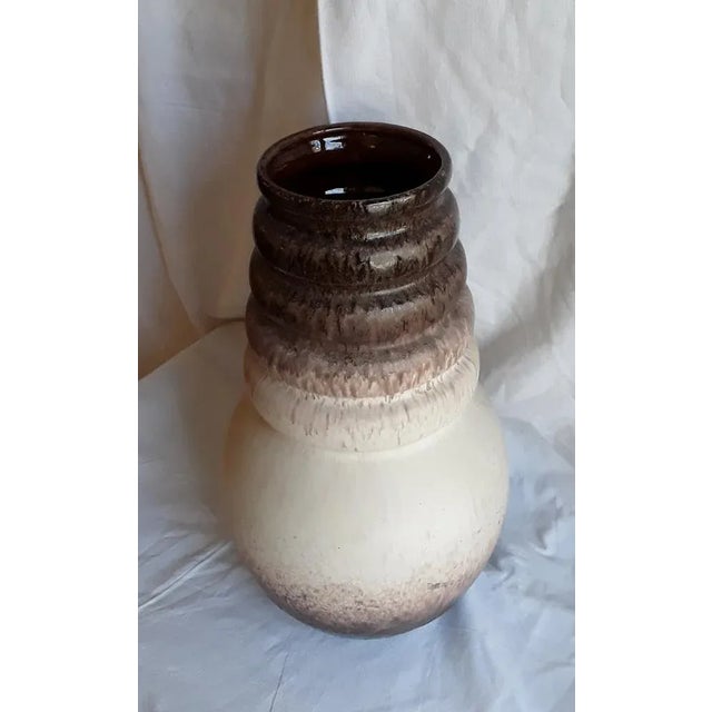 Vintage German Ceramic Vase with Ribbed Neck and Beige-Brown Course Glaze, 1970s, in Very Good conditions. Designed 1970...