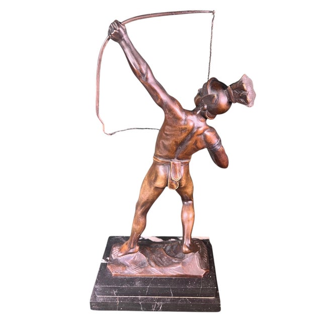 1900s Bronze Sculpture Indian With Bow Signed O Hartel For Sale In Dallas - Image 6 of 6