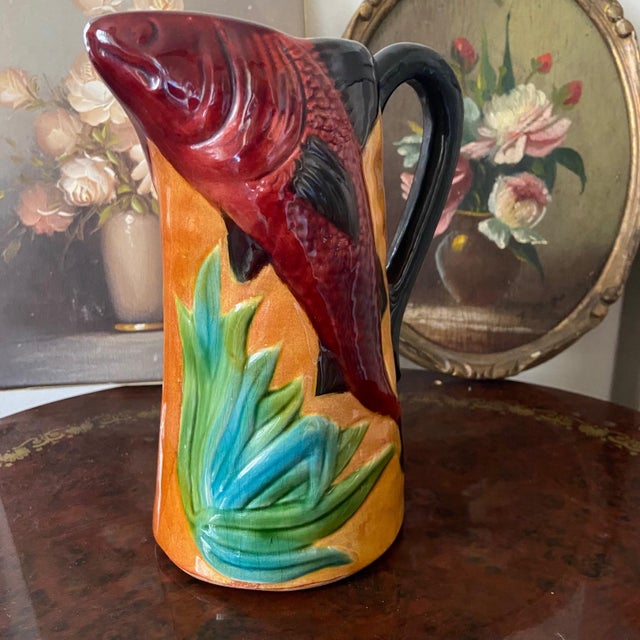 Small French Majolica Fish Pitcher by Poet Laval, 1890s For Sale - Image 4 of 7