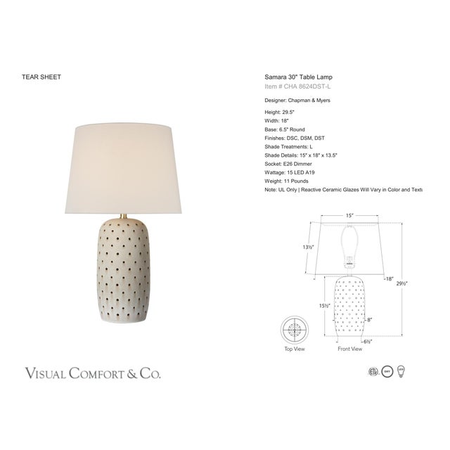 Chapman & Myers by Visual Comfort Signature Samara 30" Table Lamp in Dusted Stone with Linen Shade Designer: Chapman &...