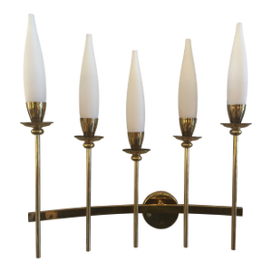 Italian Mid-Century Five Light Brass and Glass Wall Sconce