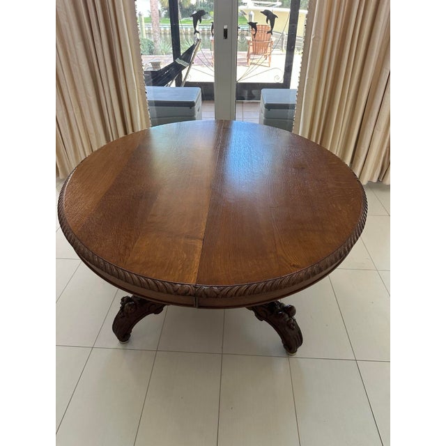 Wood Circa 1860 French Louis XIII Hunting Style Carved Oak Extension Dining Table For Sale - Image 7 of 15