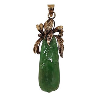 Art Nouveau 18k Carved Jade Pendant For Sale