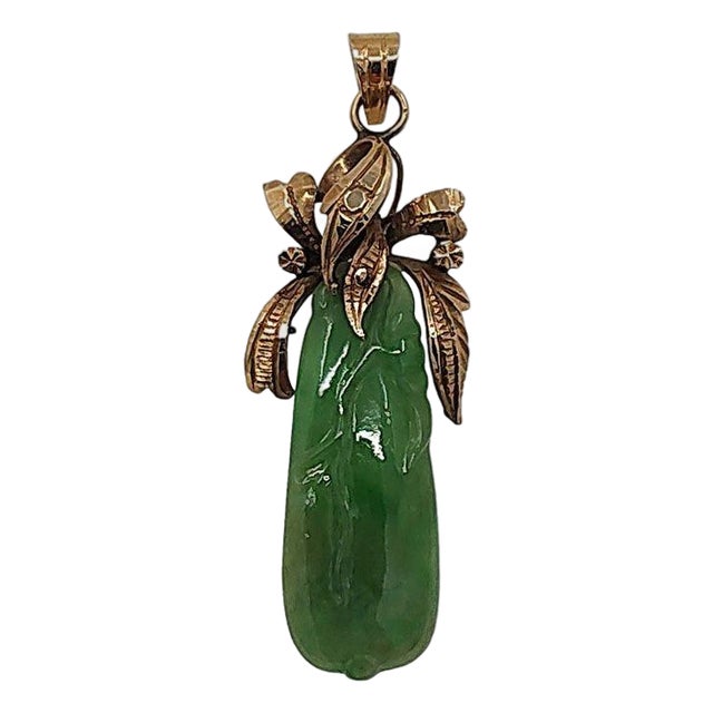 Art Nouveau 18k Carved Jade Pendant For Sale