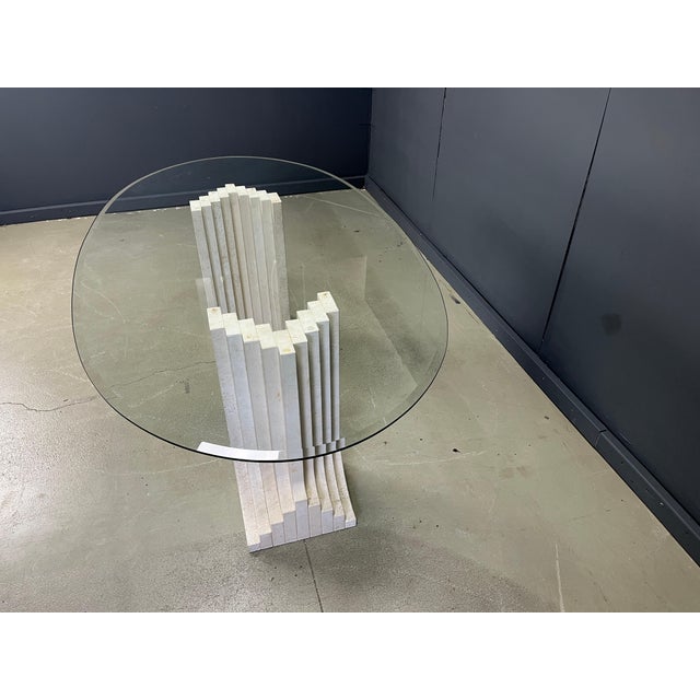 Glass Vintage Travertine Dining Table in the style of Carlo Scarpa, 1970s For Sale - Image 7 of 13