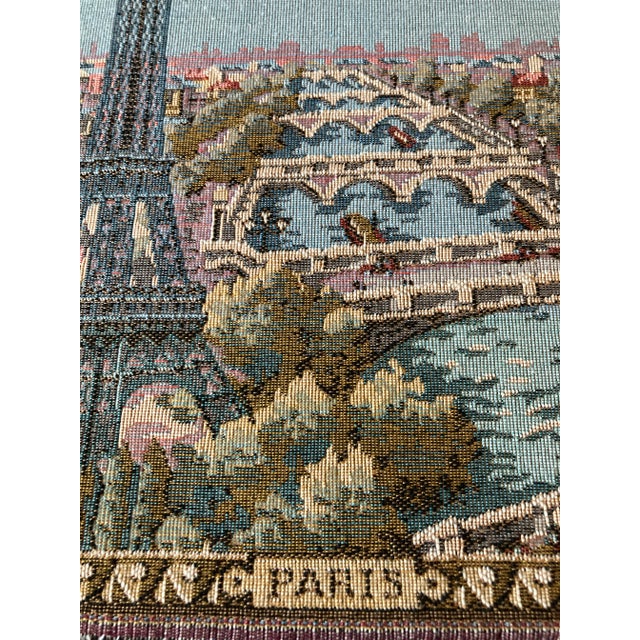 Mid 20th Century Vintage French Paris Landmark Tapestries, Eiffel Tower & Notre Dame Wall Hangings - Set of 2 For Sale - Image 5 of 11