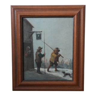 17th Century School of David Teniers Peasants Outside a Tavern c.1660 Flemish, Oil on Canvas, Framed For Sale