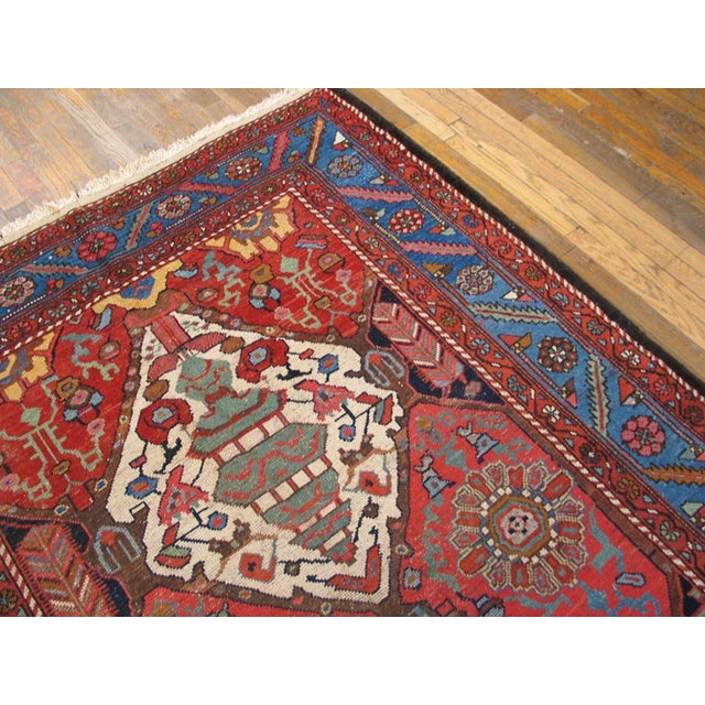 1900s Red Geometric Tribal Antique Persian Bakhtiari Rug 5' 3" X 10' 4" Handknotted Wool Carpet For Sale - Image 4 of 5