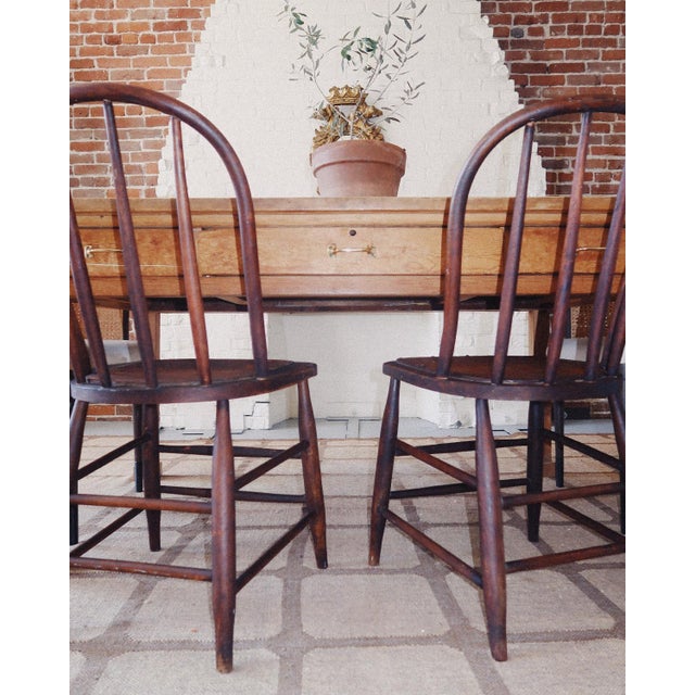 Pair of Vintage Windsor Farmhouse Chairs With Spindle Backs in Solid Wood For Sale - Image 4 of 12