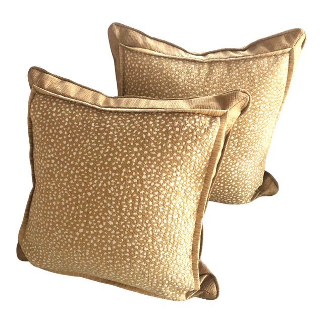 Thibaut Fawn Straw Inside Out Performance Cheetah Animal Pattern Pillow Covers - a Pair For Sale
