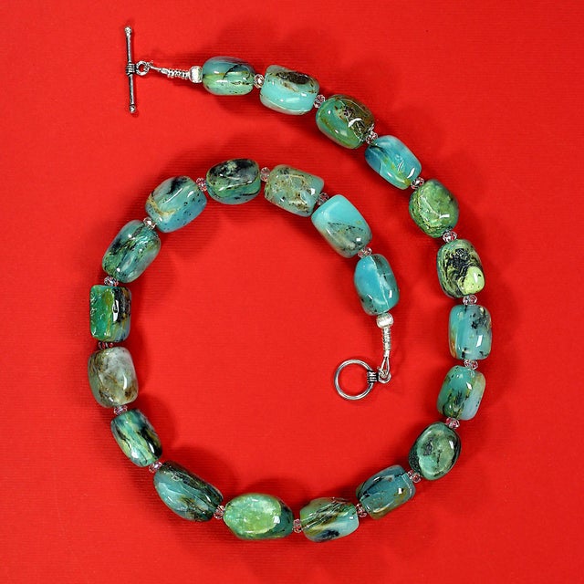 2020s Ajd 19 Inch Blue-Green Peruvian Opal Nugget Necklace For Sale - Image 5 of 5