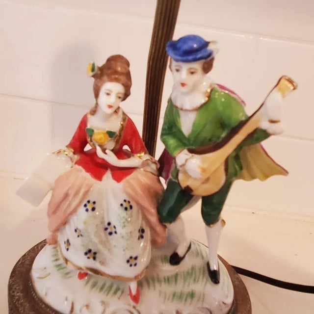 1940s Porcelain French Victorian Figurines Lamps For Sale - Image 5 of 12