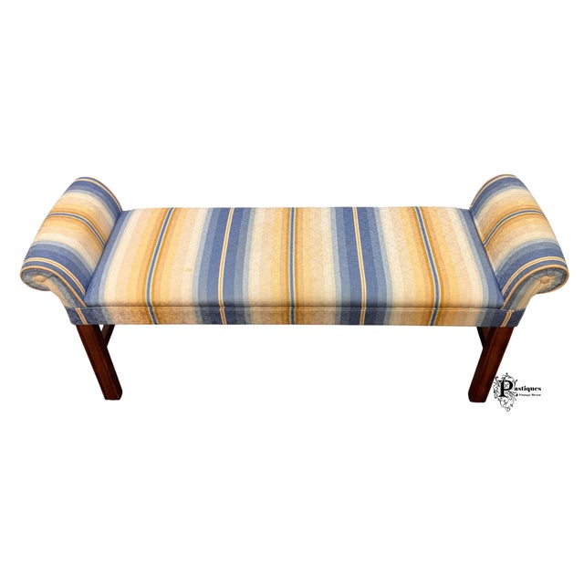 Late 20th Century Vintage Traditional Chippendale Style Mahogany Frame Upholstered Bench For Sale - Image 5 of 8