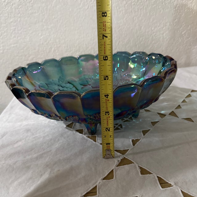 Blue Vintage Indiana Iridescent Carnival Glass Blue Grapefruit Footed Bowl For Sale - Image 8 of 9