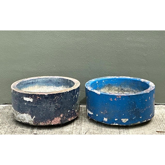 Vintage Distressed Painted Cement Planters - Set of 2 For Sale - Image 14 of 16