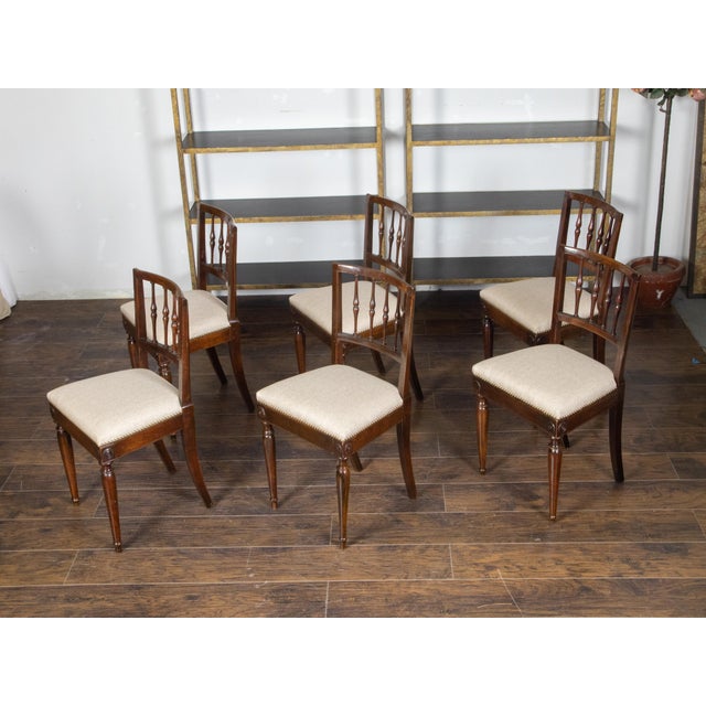 Set of Six Italian 1800s Walnut Dining Room Chairs with Spindle Shaped Backs For Sale - Image 9 of 11