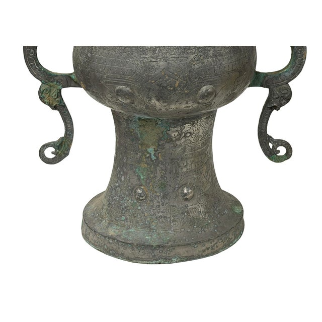Vintage Look Gray Green Ancient Ding Shape Vessel Holder Display Art For Sale - Image 9 of 18