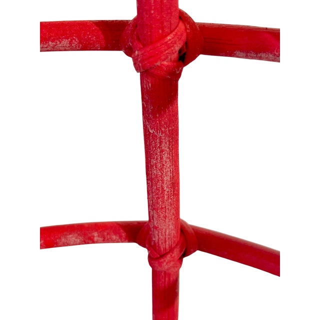 Vintage Lacquered Raspberry Red Mid Century Rattan Bamboo Umbrella Stick Stand For Sale - Image 10 of 13