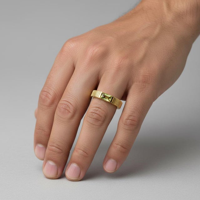 Not Yet Made - Made To Order Peridot Solitaire Ring for Men Silver, Gold, Size 9 For Sale - Image 5 of 7