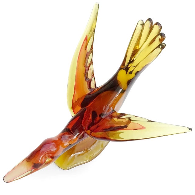 Mid-Century Modern Vintage Seguso Murano Sommerso Orange Red Italian Art Glass Flying Duck Bird Centerpiece Sculpture For Sale - Image 3 of 6