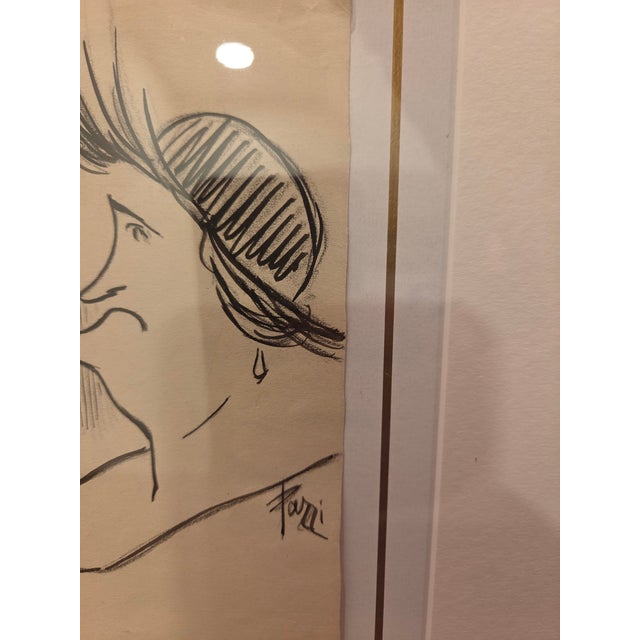 Vintage French Pen & Ink Society Caricature "Les Sylvain" Signed Fazi - Custom Gilt Frame W/ Coa For Sale - Image 4 of 8