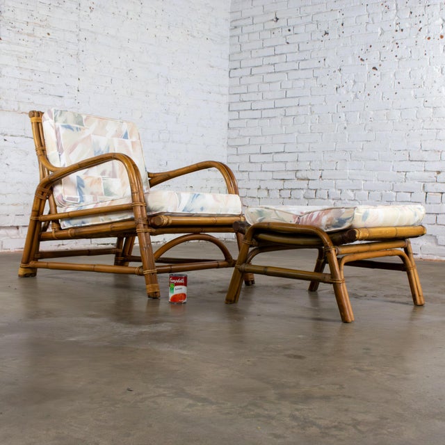 Mid-20th Century Tropical or Coastal Style Rattan Lounge Chair and Ottoman Set by Calif Asia For Sale - Image 18 of 18