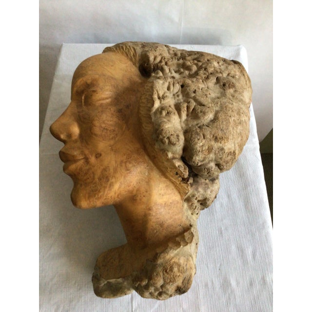 1960s Burl Wood Carving of A Woman's Face Warm natural burl wood tones add texture and interest to this hand-carved...