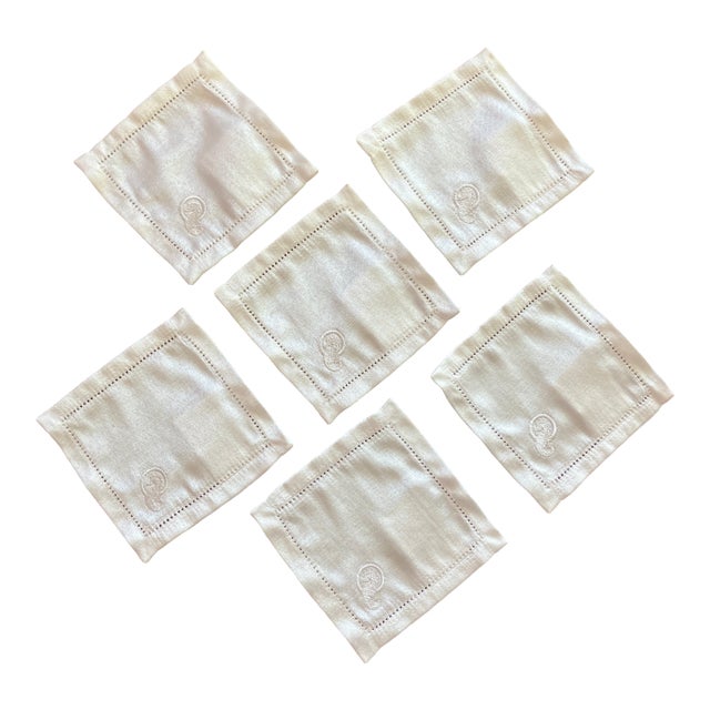 1990s Waterford Seahorse Hemstitched Cocktail Napkins in Original Box Set of 6 For Sale