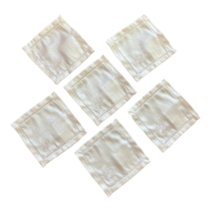 1990s Waterford Seahorse Hemstitched Cocktail Napkins in Original Box Set of 6