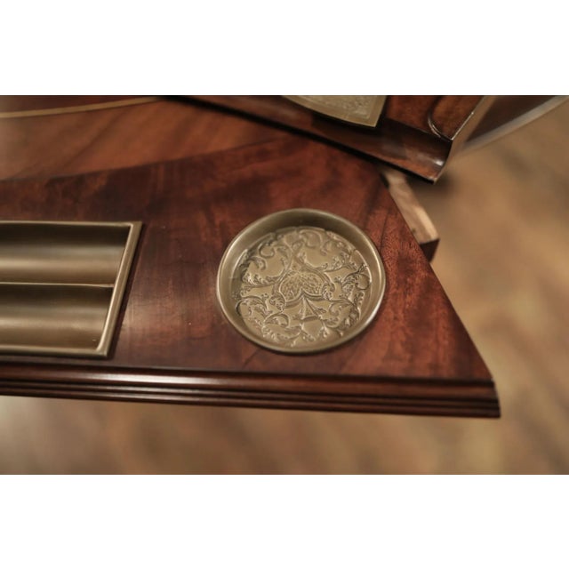 2020s Round Expanding Dark Mahogany Dining & Poker Table With Two-Leaf Storage Cabinets by AntiquePurveyor For Sale - Image 5 of 12