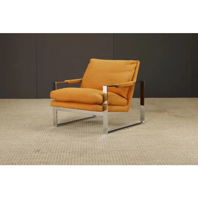 Chrome Flatbar Lounge Armchair by Milo Baughman for Thayer Coggin, 1970s, Signed For Sale - Image 10 of 17
