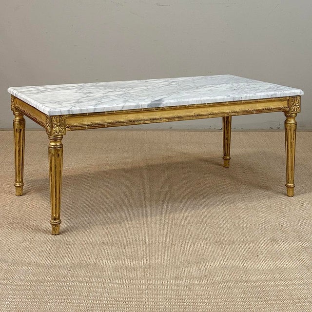French Louis XVI Giltwood Coffee Table With Carrara Marble For Sale - Image 10 of 18