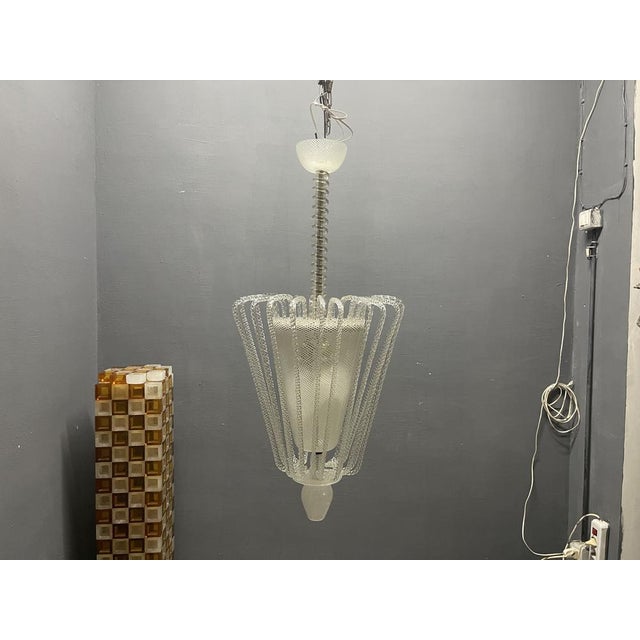 1940s Reticello Murano Glass Pendant Light, Italy, 1940s For Sale - Image 5 of 18