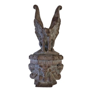 Antique Wells Fargo Winged Mountain Lion & Ram Heads Architectural Salvage Ornament For Sale